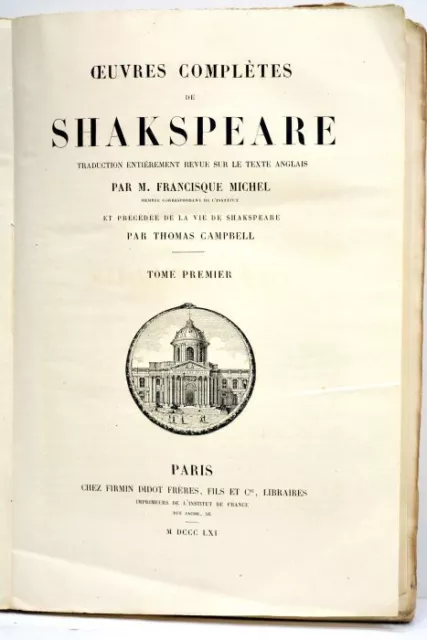 Livre Ancien Shakespeare Oeuvres Completes Theatre 1861