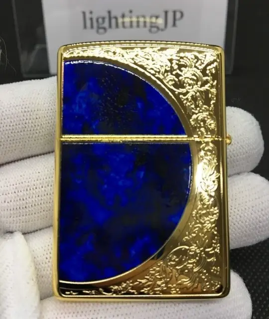 Zippo Arabesque Marble Blue Gold Etching Oil Lighter Regular Case Japan