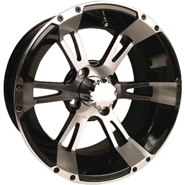 Black w/Machined 12x7, 4/4, 3+4 Ocelot E114 Golf Cart Wheel - E-114 12X7 MACH