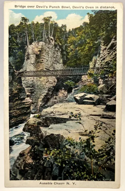 Bridge over Devil's Punch Bowl, Ausable Chasm NY New York Vintage Postcard