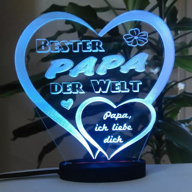 Vatertag Geschenk Geburtstag graviert mit Ihrem Namen und LED-Licht* Liebe Herz