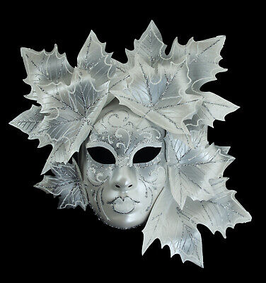 Mask from Venice Face Magnolia Leaves White And Silver - Decoration - 4