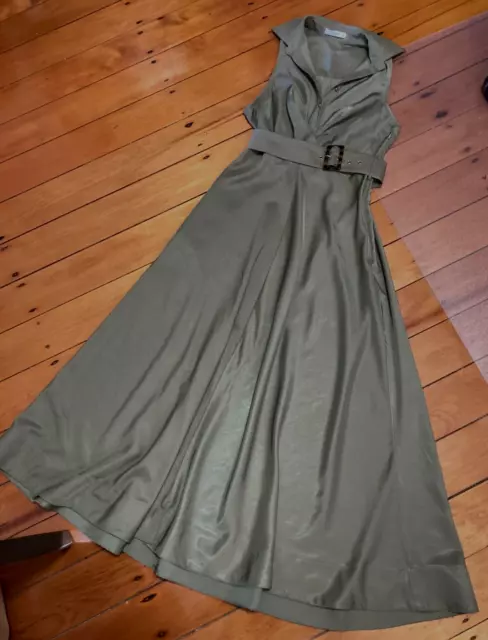 Sheike 'How to love me longer' ladies olive maxi dress with belt near new size 6