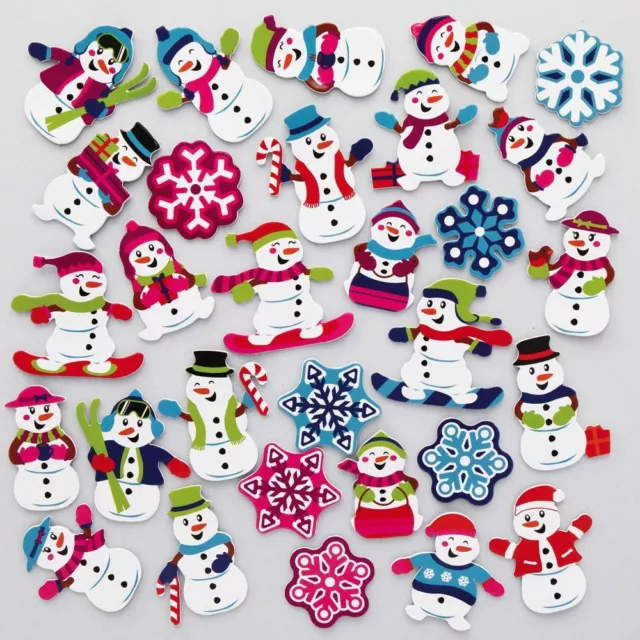 50 Asst Self Adhesive Colourful Snowman Shapes New