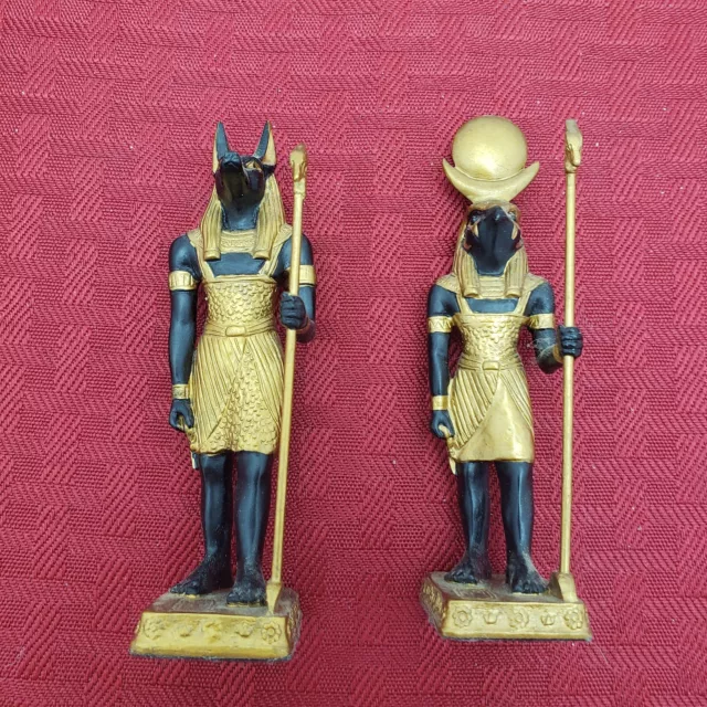 Egyptian Figurines 2 Piece Set Black and Gold 3 1/2 "