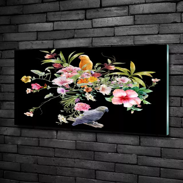 Wandbild aus Plexiglas® Druck auf Acryl 100x50 Tiere Blumen und Vögel