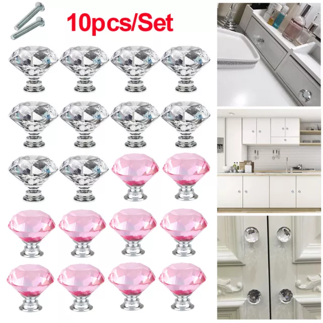 10pcs Drawer Door Knob Lot Diamond Crystal Cabinet Furniture Kitchen Handle Pull