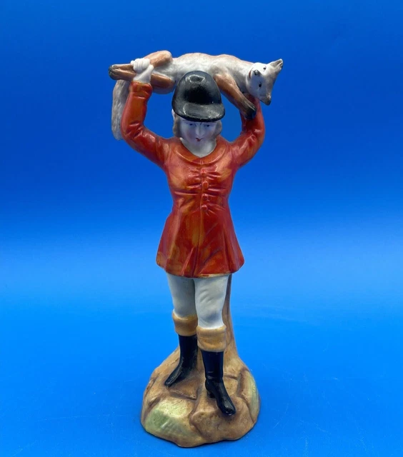 Vintage Bisque Porcelain Figurine Of A Young Fox Hunter With Fox