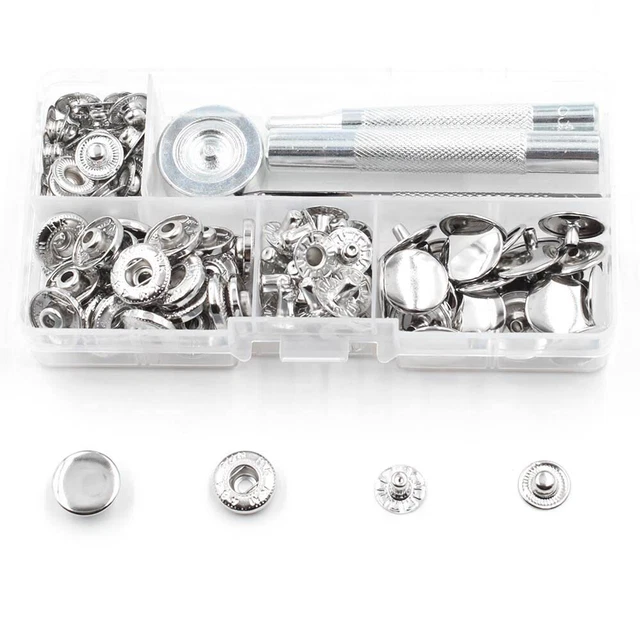 30 Boutons Pression Métal Noir 15mm + Outil De Pose - Lot Complet Pour Couture Ou Réparation
