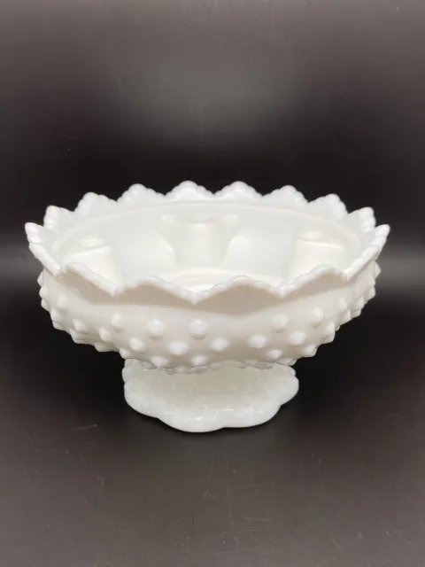 Vintage 6-1/2" Fenton White Hobnail Milk Glass Pedestal Candle Holder Bowl