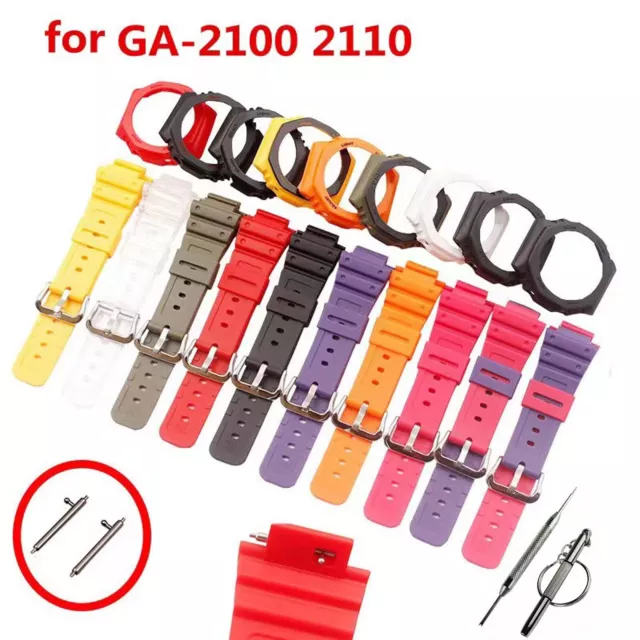 Silicone Watch Band For Casio GA-2100/2110 Rubber Strap+Case Bezel Mod Kit