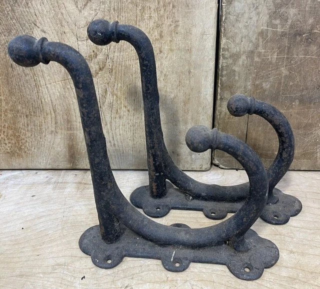EXQUISITE Antique Vtg Pair Cast Iron Large 11.5" Hook Hanger Railroad Bracket