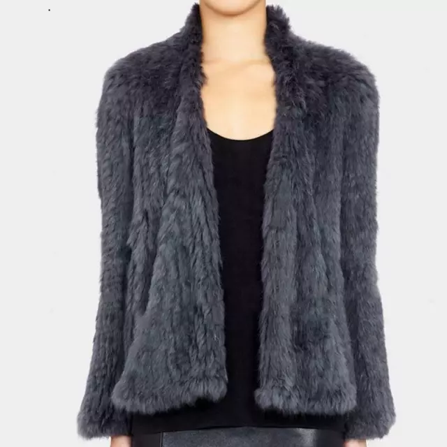 NEW Women Woven fur 100% Genuine Real Rabbit Fur Knit Coat Jacket High Quality