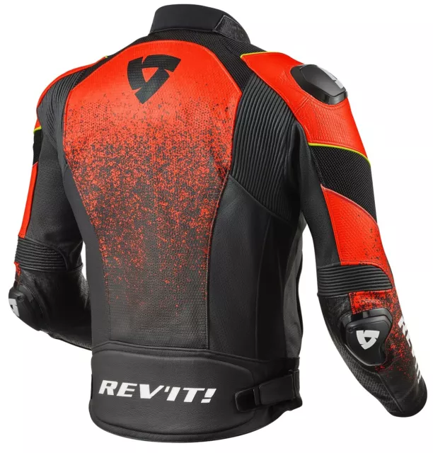 Giacca Jacket Moto Sport Rev'it Revit Quantum Pelle Leather Nero Rosso Neon 54 2