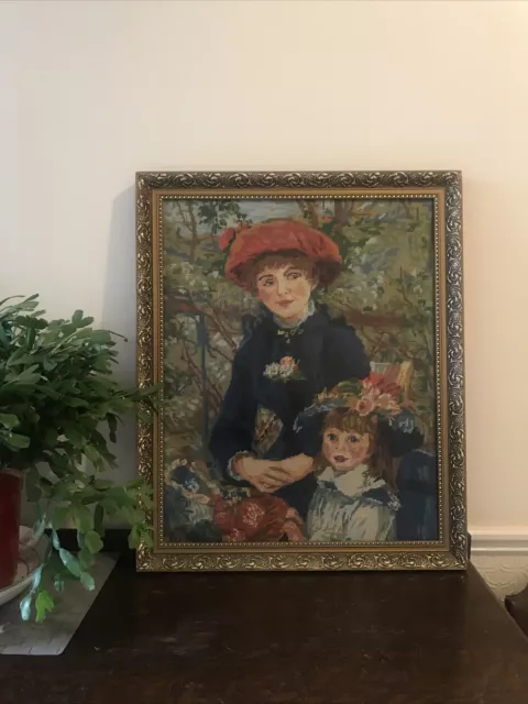 Auguste Renoir Two Sisters On The Terrace Gold Framed Wool Art Needlepoint Large