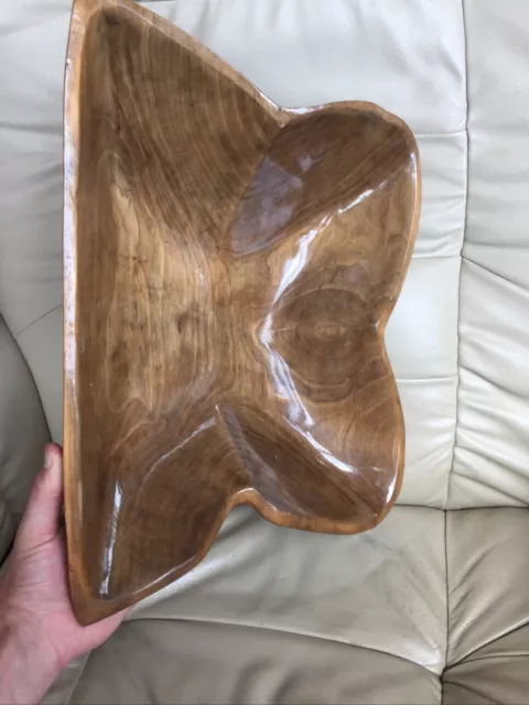 Vintage Boho Butterfly Shape Hand Carved Wooden Fruit Centerpiece Bowl Lacquered 2