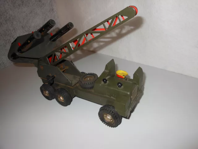 Vintage STRENCO Blech Spielzeug Militär Panzer Stalinorgel Fahrzeug Raketen