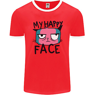 Cat My Happy Face Funny Grumpy Mens Ringer T-Shirt FotL