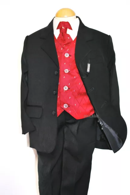 Boys Black & Wine 5 Piece Suit, Page Boy, formal wear, All Occasions 0-3 -14yr