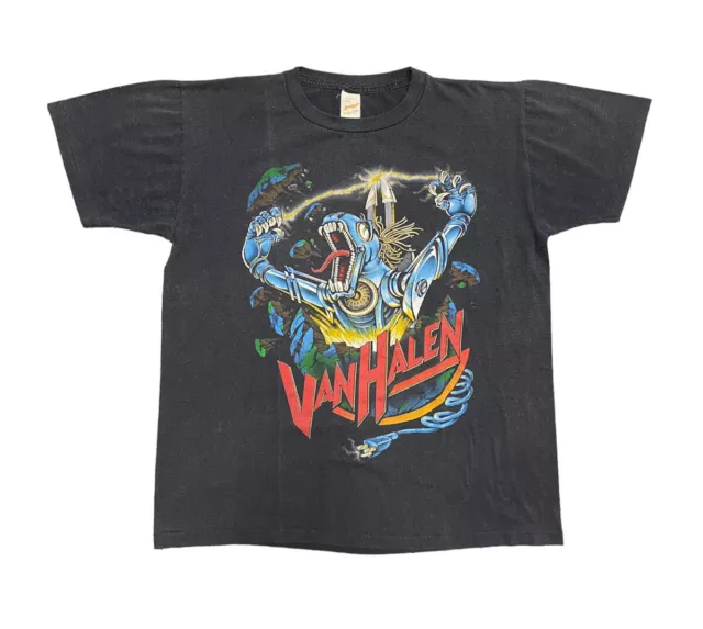 Vintage 1989 Van Halen Kicks Ass Black T-Shirt Spring Ford Size L 80s Rock Tee