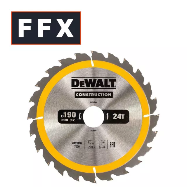 DeWalt DT1944 Construction Circular Saw Blade 190x30mm 24T Coarse AC DT1944-QZ