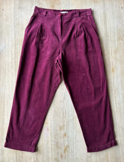 One & Only Burgundy Cords Tapered Trousers With Turn Ups Uk M Urban Outfitters