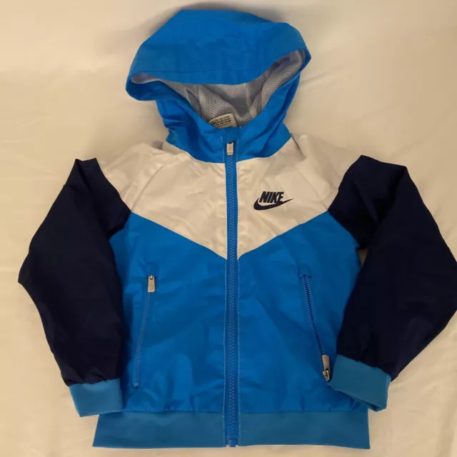 Boys Kids Windbreaker Full Zipper Zip Blue White Jacket By Nike Age 2 - 3t Years