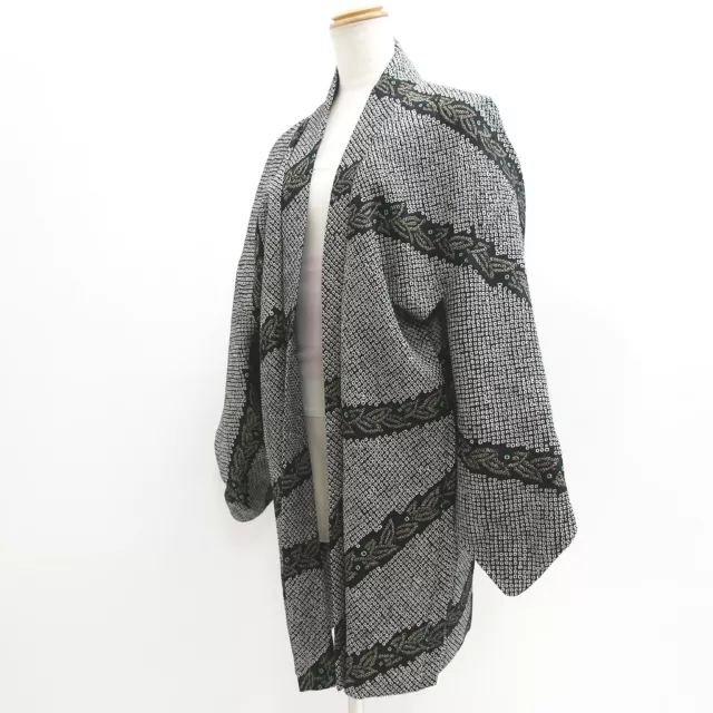 9177E1 Silk Vintage Japanese Kimono Haori Jacket Shibori Leaves