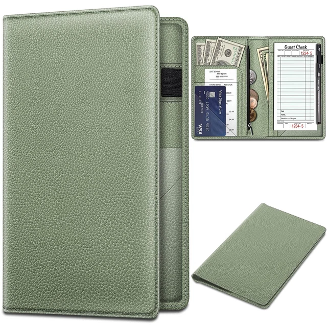 Server Book Organizer with Zipper Pocket, PU Leather Restaurant Guest ...