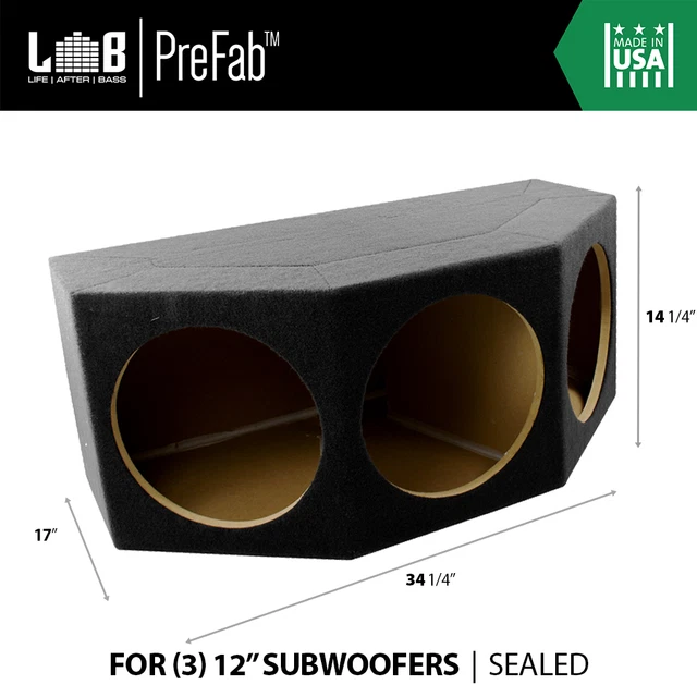 SEALED ANGLEDFRONT MDF Subwoofer Enclosure Box for (3) 12" Car Sub