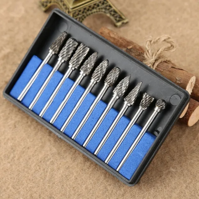 10 Pcs 6mm Tungsten Solid Carbide Burrs Die Grinder Shank Rotary Drill Bits Set 2