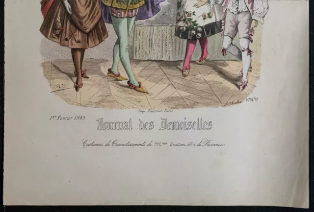 1889 - Gravure ancienne de Mode - Costumes de carnaval & théâtre - Déguisement 3