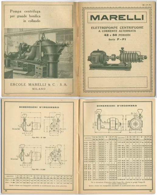 MOTORI MARELLI Milano - Elettropompe Centrifughe Corr. Altern. Ingegneria