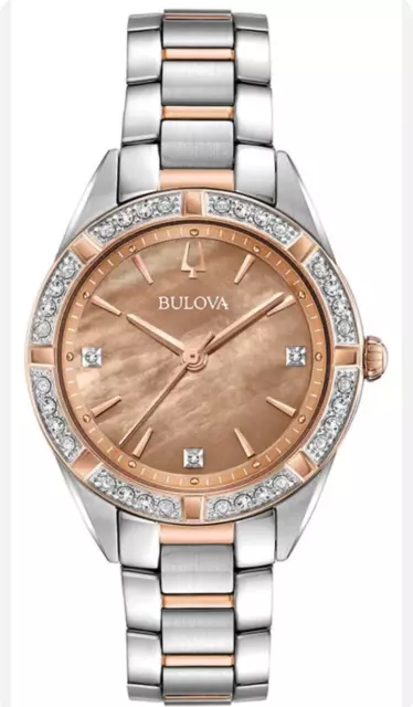 Bulova Women's Sutton Diamond Accent Quartz Brown Dial Band Watch 32MM 98R264