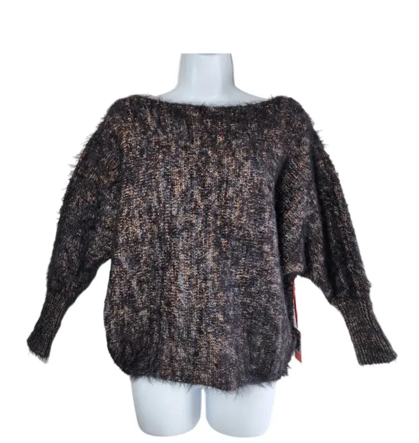 Jennifer Lopez Fuzzy Sweater Black Metallic Long Sleeve Winter Womens Size M NEW