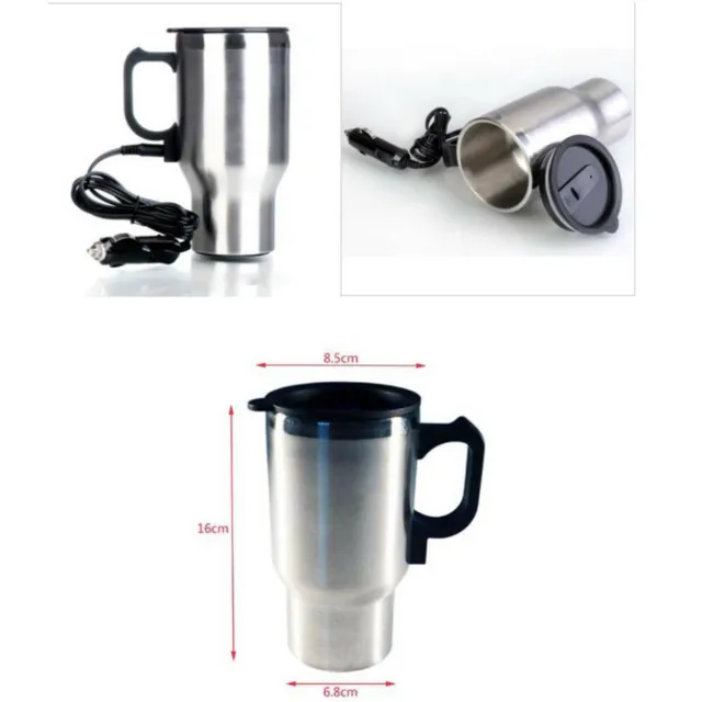 Coffee Heated Mug 450Ml Travel Car Based Heating Stainless Steel Cup Kettle 12V 3