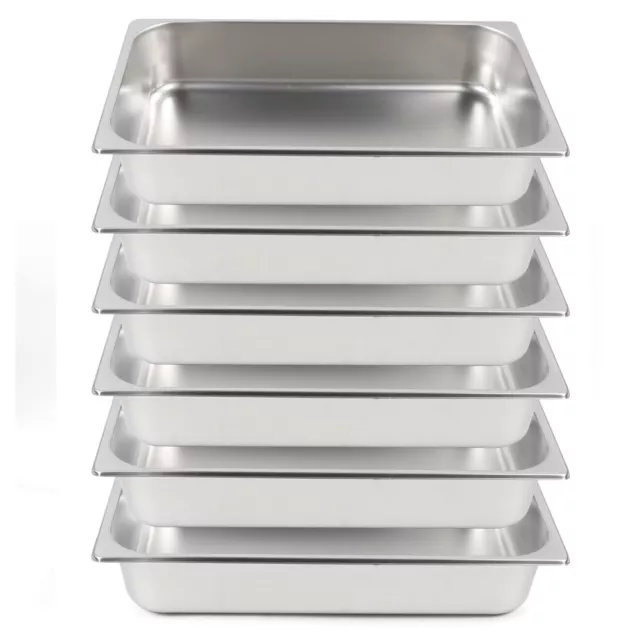 6 Pack Full Size 2"/4" Deep Steam Table Pans + Stainless Steel 201 Buffet Pans