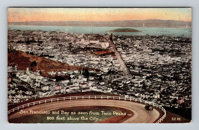 San Francisco, CA-California, City And Bay View From Twin Peak, Vintage Postcard