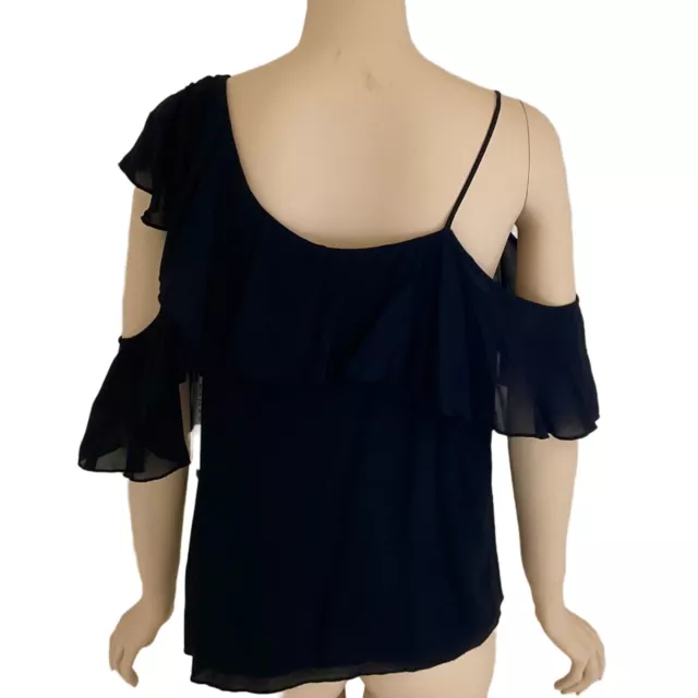 Bailey 44 Ginger black asymmetrical ruffle cold shoulder blouse top Size Small 2