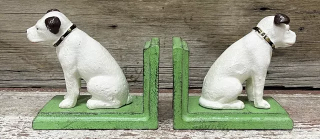 Cast Iron Pair of White Nipper Dog Retro Heavy Bookends