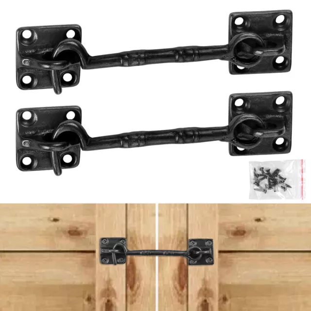 2 Pcs 4 1/2" Sliding Barn Wood Door Lock Latch Hook and Eye Cast Copper Hardware