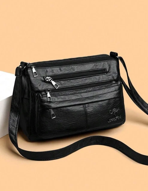 Sac Cartable Vintage Simili Cuir Noir - Bandoulière, Très Bon État