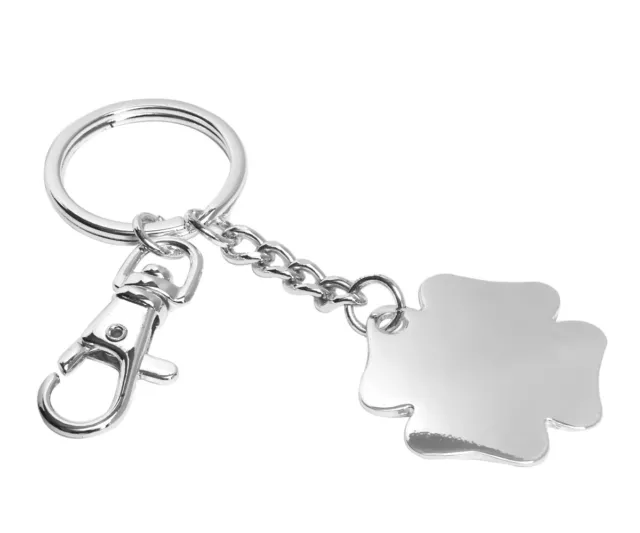 Key Ring Clover Engraving Talisman Pendant Metal Silver Plated Bliss