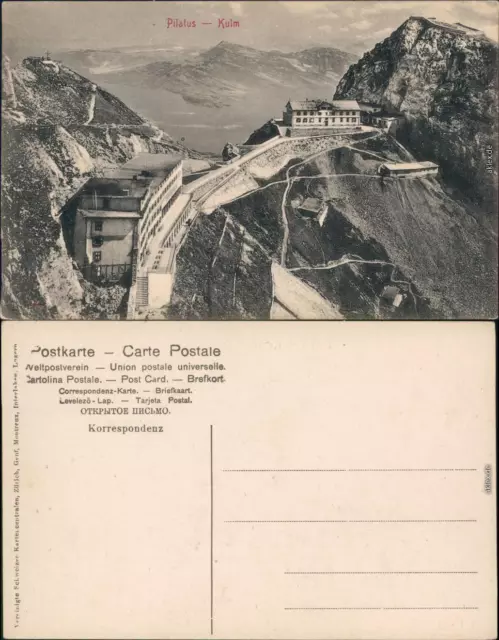 Ansichtskarte Luzern Lucerna Pilatus - Hotel und Bahnstation 1915