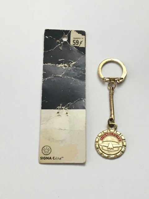 NOS Ford Thunderbird Crest Metal Keychain, Gold Toned Key Ring Accessory
