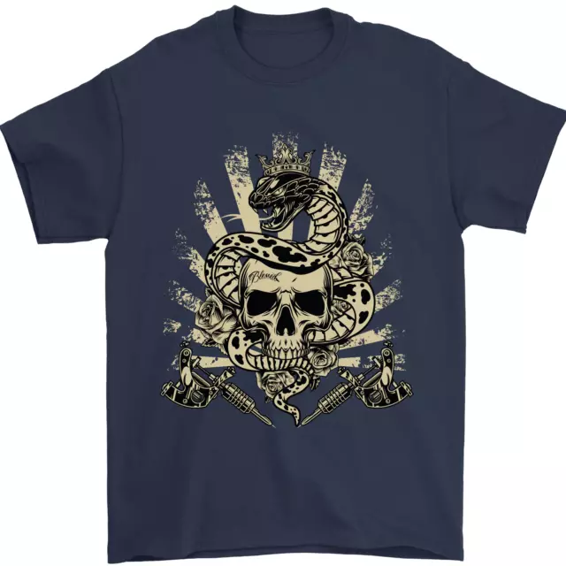 T-shirt da uomo tatuaggio teschio serpente biker gotica 100% cotone