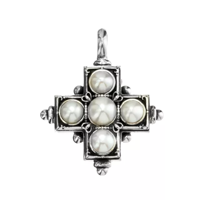 Gerochristo 5075N ~ Sterling Silver & Pearls Byzantine-Medieval Cross Pendant