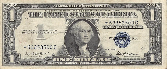 1957 Silver Certificate $1 Blue Seal Dollar Bill *** Star Note *** (PM129)