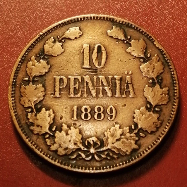 Finland  *10 penniä-1889 Copper *Cond. 1+ *RARE*Empire Alexander III