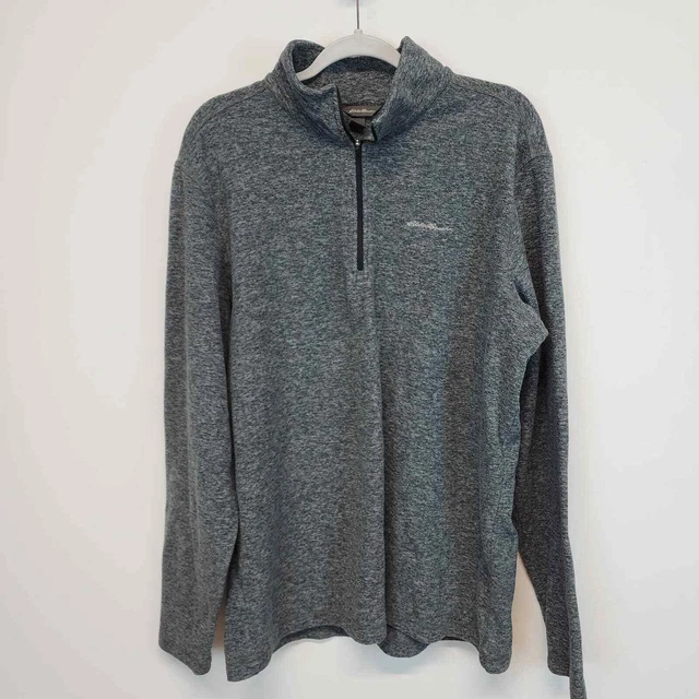 Eddie Bauer Mens Half Zip Mock Neck Pullover Fleece Jacket Size L Tall Gray